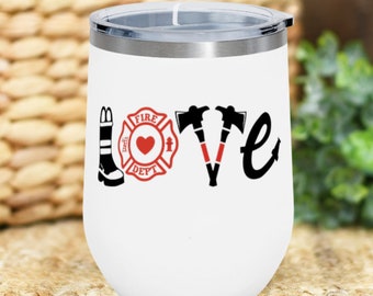 Vaso de bombero, regalo de bombero, vaso de vino, regalo de bombero, mamá bombero, cumpleaños de bombero, regalo de jubilación, regalo de esposa