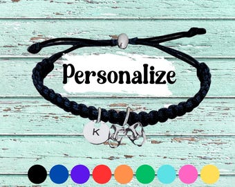 Personalized Drama Bracelet with Theater Mask Charm and Initial Disc, Adjustable Macrame Cord Jewelry for Actors Teachers Drama Students
