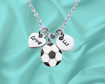 Soccer Charm Necklace, Personalized Soccer Jewelry, Custom Initial Pendant for Women, Teens and Girls, Soccer Player Accessories