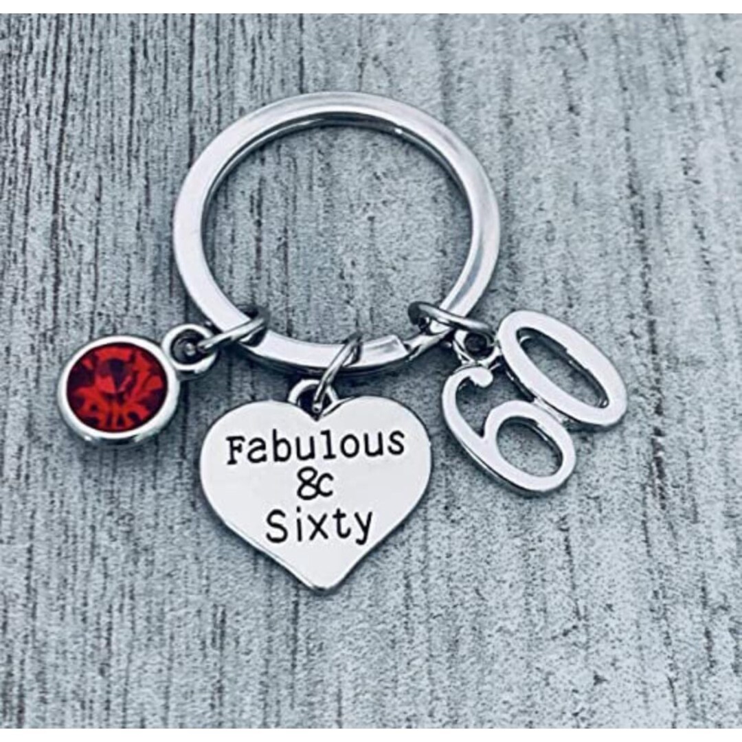60th Key Personalized 60th Birthday Keychain With Birthstone Charm, Fabulous and ...
