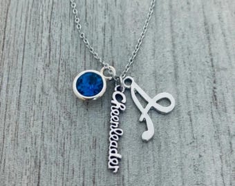 Cheerleader Necklace, Personalized Cheerleader Pendant, Cheerleader Gifts, Letter Birthstone, Cheerleader Jewelry, Cheer Necklace, Custom