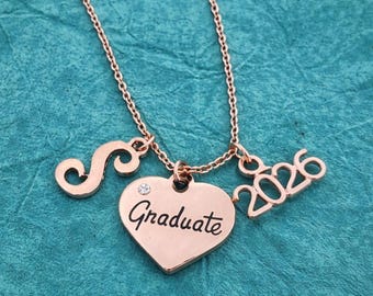 2026 Graduation Gift for Her, Personalized Rose Gold Charm Necklace for Women Girls College Graduation Gifts for Her High School, Grad Gift