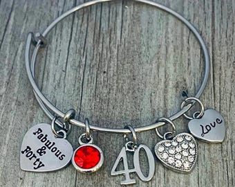 Personalized 40th Birthday Bracelet, Fabulous and 40 Bracelet, Birthstone Charm, Gifts for Women, Birthday Ideas, Gift for Her, Forty