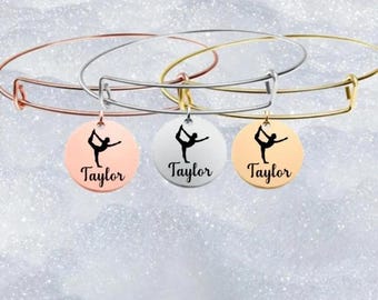 Personalized Gymnastics Bracelet, Girls Gymnast Gifts for Women, Teens Girls, Custom Engraved Gymnastic Pendant Name, Team Gift, Senior