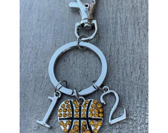 Personalized Basketball Jersey Number Charm Keychain, Basketball Player Gift, Basketball Team Gifts, Basketball Mom, Basketball Zipper Pull