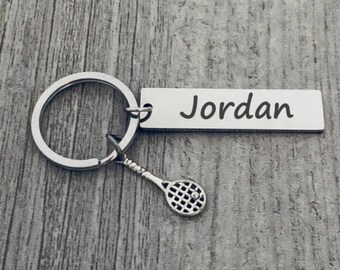 Personalized Tennis Racket Keychain with Custom Name Tag, Stainless Steel Gift for Tennis Players, Coaches, and Sports Lovers