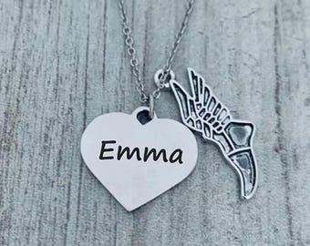 Personalized Track and Field Necklace, Engraved Name Charm, Sneaker Pendant, Track Jewelry, Girls Running, Shot Put, Discus throw, Javelin