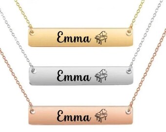 Girls Piano Gift, Personalized Piano Necklace, Engraved Pendant Charm Piano Jewelry, Piano Team, Piano Player Gifts