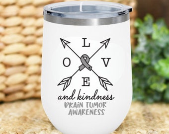 Brain Tumor Awareness 12oz Insulated Wine Tumbler, Brain Tumor Awareness Gift, Organizational Gift, Gift for Friend, Coffee Mug, Juice Mug