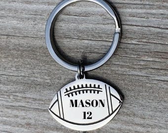 Football Charm Keychain, Stainless Steel Engraved Football Ball  Keychain with Jersey Number, Football Gifts For Men, Women, Teens and Boys