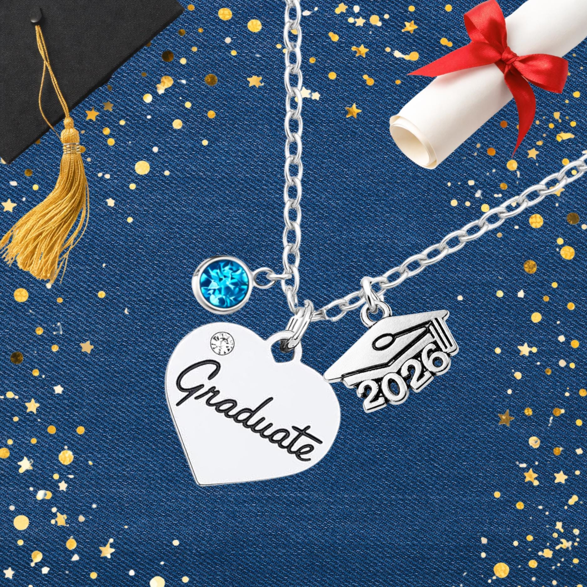 Personalized 2026 Graduation Necklace With Birthstone Graduation