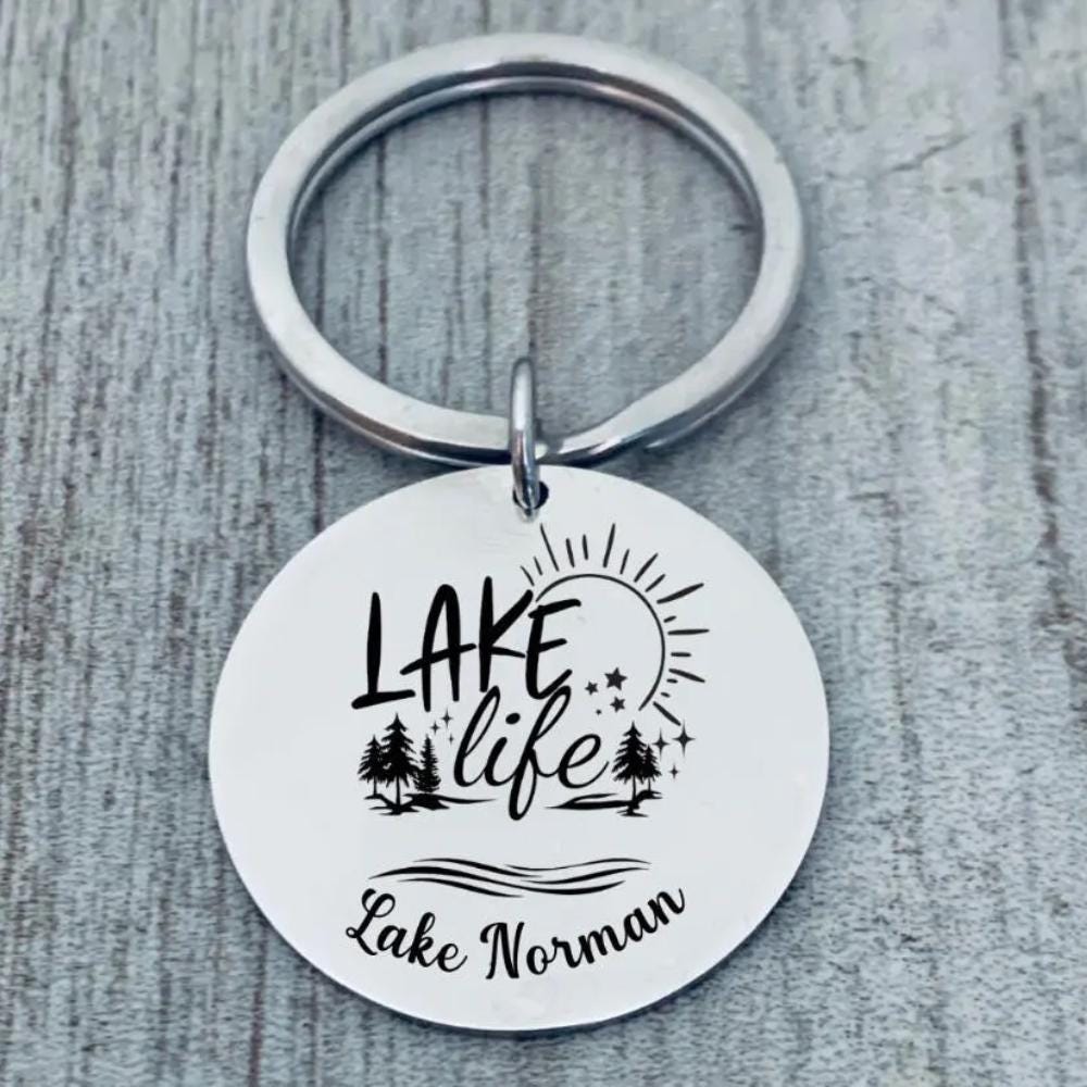 Pontoon Key Chain Personalized Lake Keychain, Lake House Engraved Lake Name, Lake Cabin ...
