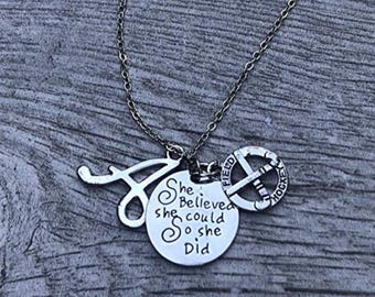 Personalized Field Hockey Necklace with Initial and Inspirational Quote Charm for Players Coaches Teams and Sport Lovers Gift Jewelry