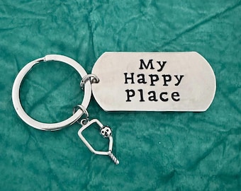 Pickleball Keychain, Pickleball Gift, My Happy Place Funny Pickleball Jewelry, Pickleball Gifts for Women, Pickleball Player