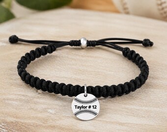 Personalized Softball Gift, Engraved Stainless Steel Girls Softball Adjustable Rope Bracelet, Softball Jewelry, Player Gift, Team Gift