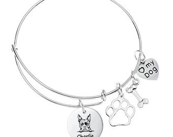 Boston Terrier Gifts, Personalized Charm Bracelet Custom Name Engraved  Dog Bangle, Memorial Keepsake for Dog Mom, Dog Lover Gifts