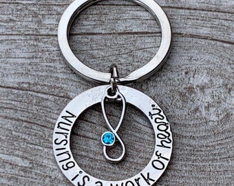 Personalized Nurse Gift, Stethoscope Birthstone Keychain, Nursing is a Work of Heart, Nurse Appreciation, Thank You Gifts, Nursing Keychain