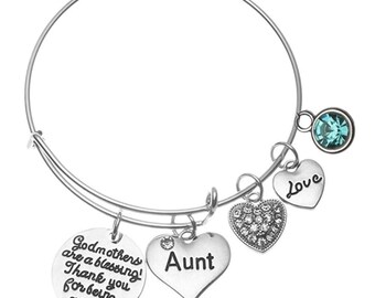 Personalized Aunt Godmother Bracelet with Birthstone, Godmother Gift, Gift for Godmother, Baptism Godmother Gifts- Godmother Jewelry