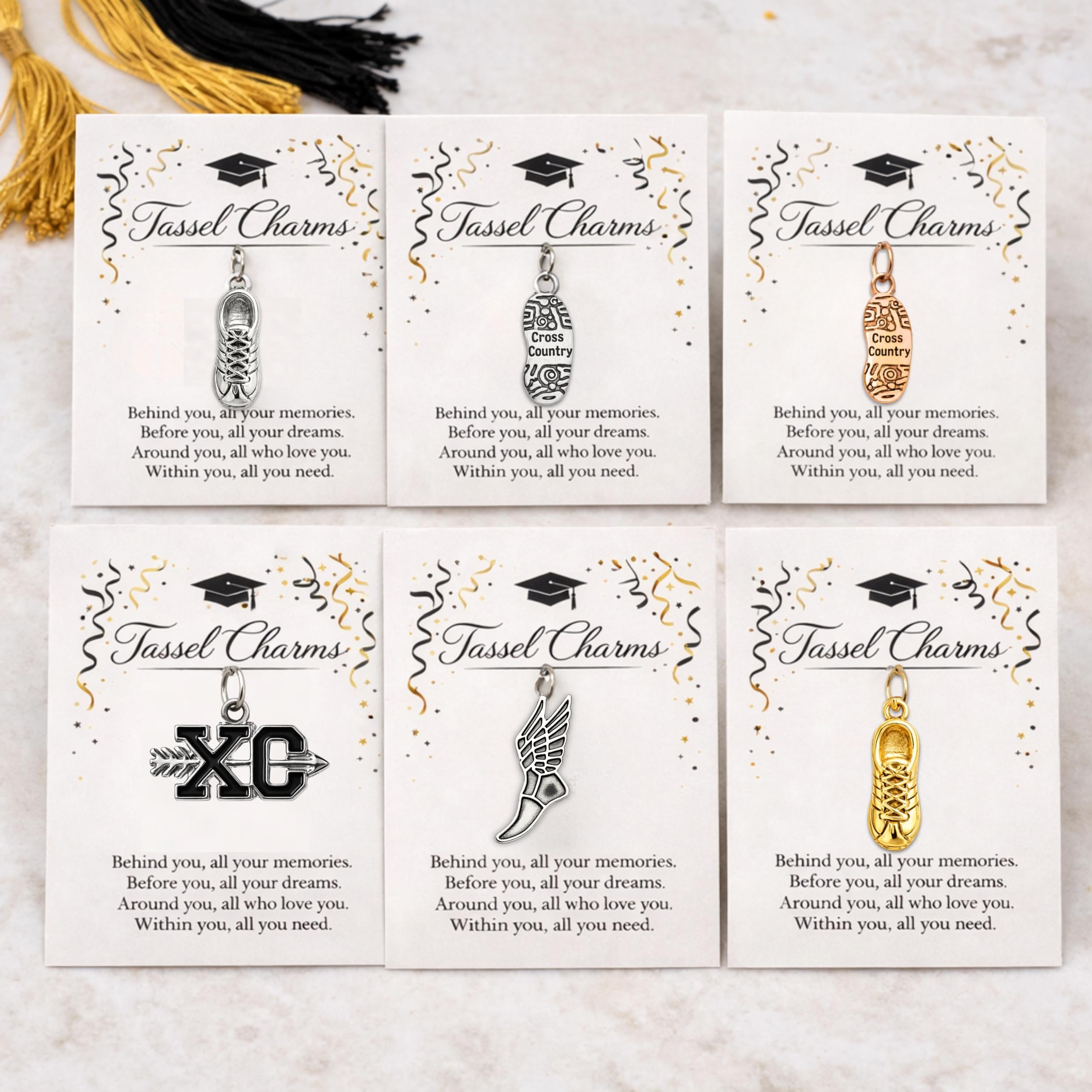 Cross Country Graduation Tassel Charm for Senior Runner Keepsake