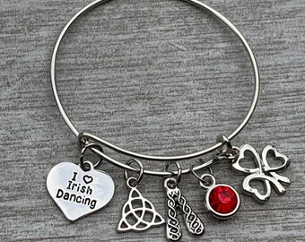 Personalized Irish Dance Bracelet, Girls Irish Step Dance Gift, Dance Recital Gift, Irish Dancer, Irish Dancing, Celtic, Birthstone Charm