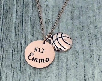 Personalized Basketball with Gold Engraved Charm Necklace, Girls Basketball Necklace, Basketball Gift, Sports Necklace, Basketball Pendant