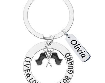 Personalized Color Guard Live Love Keychain, With Engraved Name, Color Guard Jewelry- Perfect Color Guard Gifts Teens and Girls