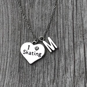 Personalized Figure Skating Necklace with I Love Skating Heart and Initial Charm Gift for Girls Teens Women Skaters and Coaches