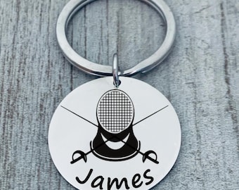 Fencing Charm Keychain, Personalized Engraved Fencing Keychain, Fencing Sport Keychain, Fencing Gift, Fencing Jewelry, Fencing Charm
