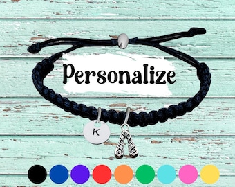 Personalized Irish Dance Bracelet with Initial Charm, Adjustable Macrame Cord Jewelry for Dancers Teachers Girls, Custom Celtic Gift Idea