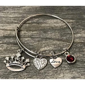Personalized Quinceanera Birthstone Bracelet, Quinceanera Gift, 15 Birthday, Custom Quinceanera Jewelry, 15th birthday, Charm Bracelet,