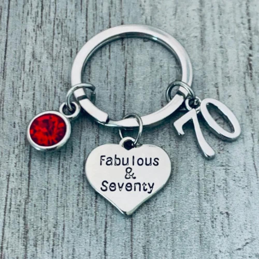 Personalized 70th Birthday Keychain With Birthstone Charm, Fabulous and ...