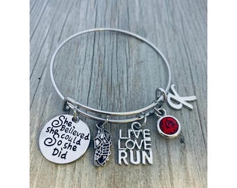 Personalized Runner Bracelet, She Believed She Could Charm Bangle, Running Jewelry, Runner Gift for Women, Teens and Girls, Marathon, Track