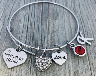 Personalized Matron of Honor Bangle Bracelet, Custom Matron of Honor Jewelry, Matron of Honor Proposal, Sister Matron of Honor, Thank You