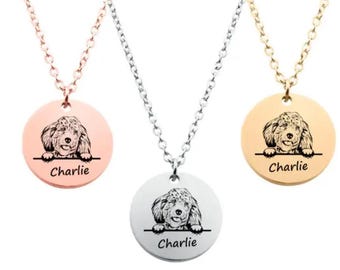 Cockapoo Gifts ,Personalized Charm Necklace Custom Name Engraved  Dog Pendant, Memorial Keepsake for Dog Mom, Dog Lover Gifts