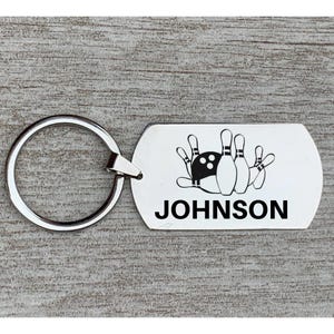 Bowling Keychain, Personalized Engraved Bowling Ball and Pin Charm Key Ring, Custom Bowling Team Gift, Bowler Jewelry Gift, Men, Women