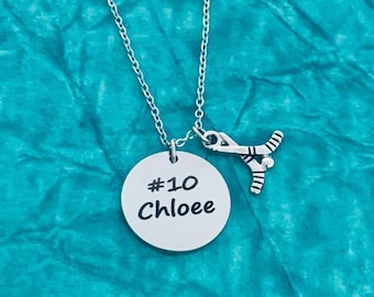 Personalized Engraved Ice Hockey Necklace, Girls Hockey Heart Stick Jewelry Gifts for Ice Hockey Players, Custom Hockey Team Gift, Helmet