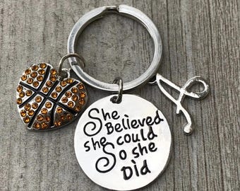 Personalized Basketball Gift, Basketball Initial Charm Keychain, Basketball Gifts for Girls- Custom She Believed She Could Jewelry Team Gift