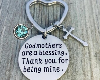 Personalized Godmother Keychain with Birthstone, Gift for Godmother, Godmother Jewelry, Women's Baptism Gift, Godparent Gift