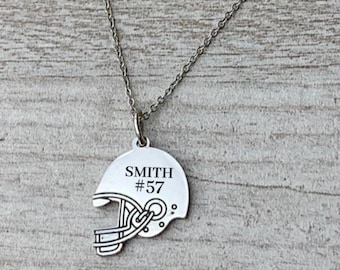 Personalized Football Mom Necklace with Player Number Engraved Silver Helmet Pendant Gift for Moms Football Fans Supporters and Teams