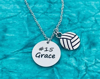 Personalized Engraved Stainless Steel Volleyball Charm Necklace for Women and Girls, Custom Volleyball Player Gift, Volleyball Team Gift