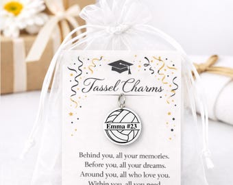 Personalized Volleyball Graduation Tassel Charm 2026 Volleyball Player Gift Custom Name & Number Engraved Senior Keepsake