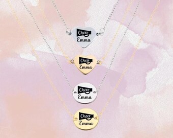 Collar con dije de animadora de acero inoxidable grabado personalizado, joyería de animadoras, regalo de animadora personalizado, regalo de equipo de animadoras