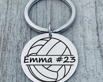 Personalized Engraved Volleyball Keychain, Girls Volleyball Gift, Volleyball Jewelry, Volleyball Player Gift, Custom Volleyball Team Gifts