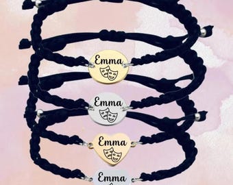 Personalized Drama & Theater Gift, Engraved Drama Adjustable Rope Bracelet, Musical Jewelry, Stage Actress Actors Team Gift