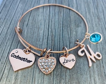 Personalized Godmother Gift, Rose Gold Godmother Charm Bracelet, Godmother Jewelry for Women, Proposal Gifts, Baptism Thank You Gifts