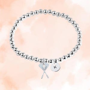 Personalized Rowing Oar Beaded Bracelet with Initial Letter Charm, Rowing Oar Gift, Adjustable Jewelry, Custom Accessories for Girls