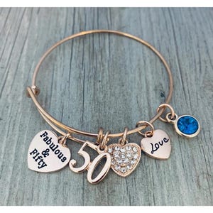 Personalized 50th Birthday Gift for Women, 50th Birthday Expandable Bracelet, Fabulous and 50 Bracelet, Perfect 50th Birthday Gift