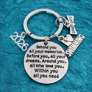 Swim Graduation Keychain, 2026 Behind You All Your Memories Girls Graduate Jewelry Senior Gift High School, College Swimming, Swimmer