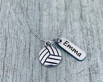 Personalized Engraved Stainless Steel Volleyball Charm Necklace for Women and Girls, Custom Volleyball Player Gift, Volleyball Team Gift
