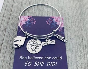 Girls Graduation Gift, She Believed She Could So She Did Graduation Bracelet, Graduation Gift for Graduates, 2026 Edition, Gift for Her